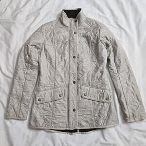 Barbour Womens Calvary Quilted Puffer Jacket Size 8 Beige Lightweight Coat